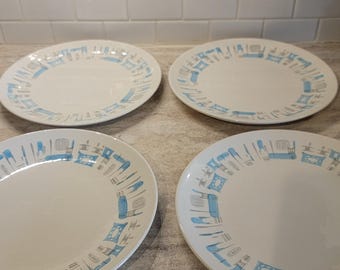 Platos llanos Vintage Atomic Blue Heaven de Royal China, juego de 4