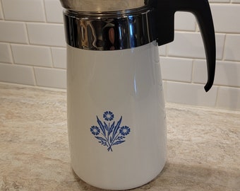 Vintage Corning Ware Stovetop Percolator/Carafe 9 Cup Vintage Blue Cornflower, Vintage Coffee Pot