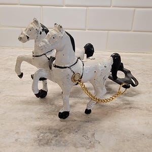 Vintage Cast Iron Horses, Vintage Painted Cast Iron Horse with Chain, Vintage Figurines, Antique Cast Iron