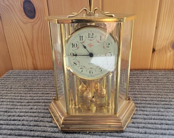 Vintage Elgin Brass  Hexagonal Anniversary Battery Powered Mantle Clock