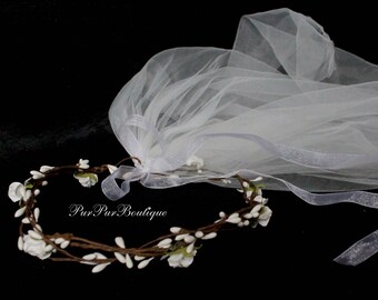 hen party tiara veil wedding wreath flower crown veil flower wreath newborn bachelorette headpiece bridesmaids roses rustic woodland wedding