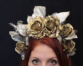 Deadhead Golden Silver rose fiesta floral flower crown gold rose dia de los muertos headpiece frida kahlo sugar skull mexican Christmas
