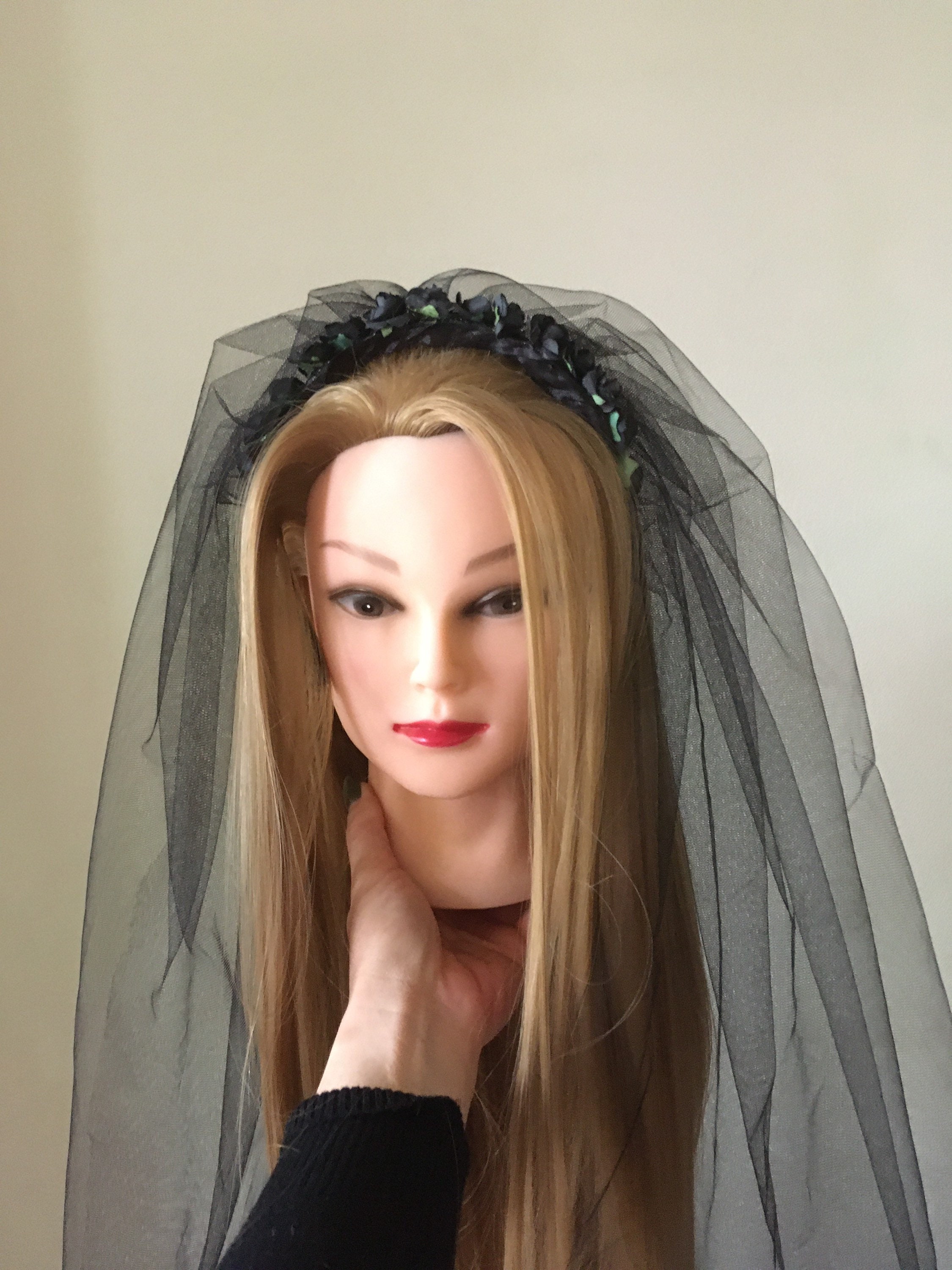 Gothic Bridal Veil Black wedding veil Black Tulle Witch Veil Etsy