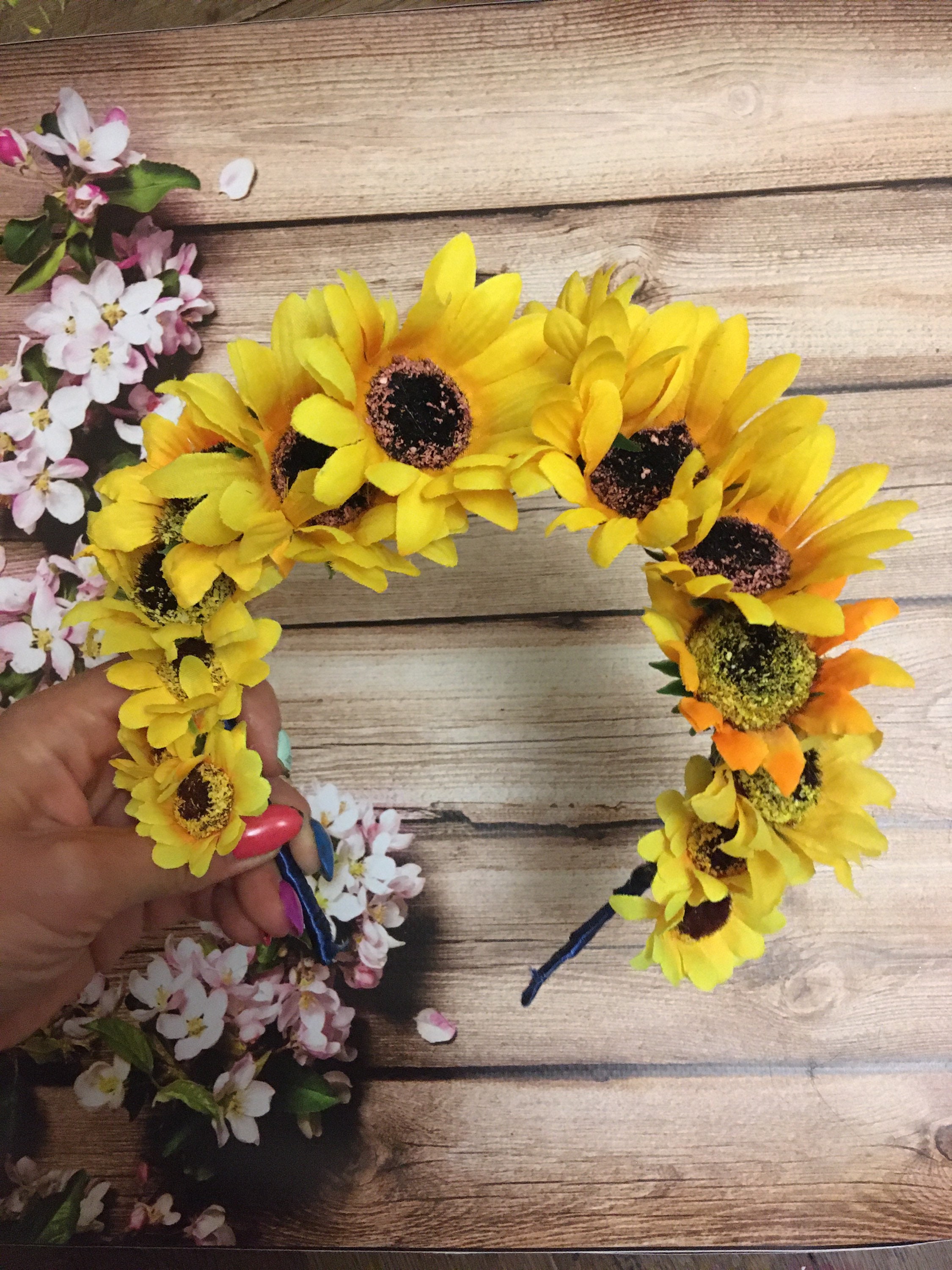 Sunflower hair Crown Rustic Bridal Halo Sunflower Flower Girl Etsy