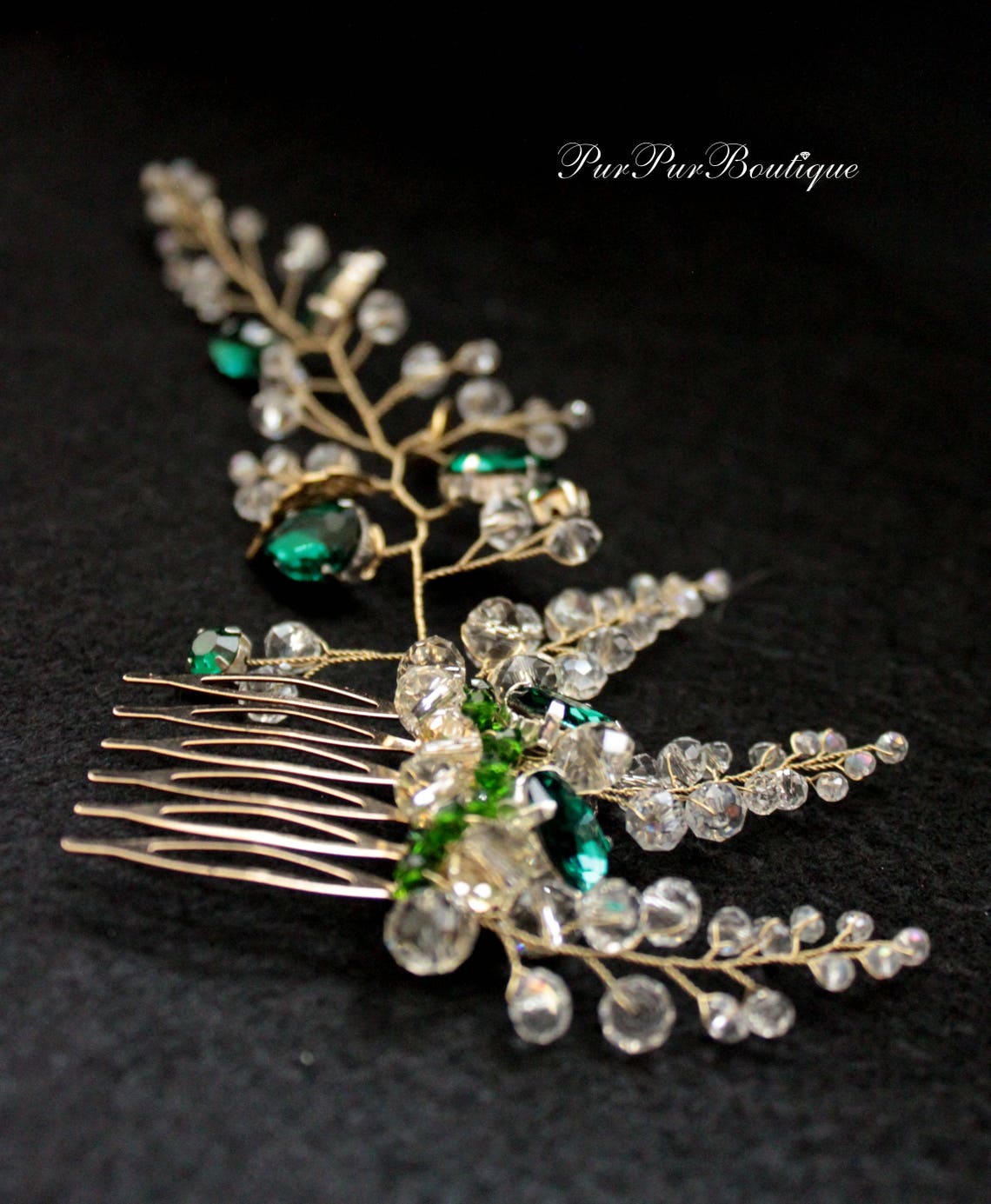 Emerald bridal hair piece Gold leaf bridal hair accessory Etsy