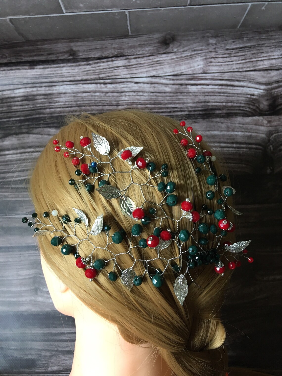 Green Crystal Hair Accessories Silver Leaf hair piece Wedding Etsy