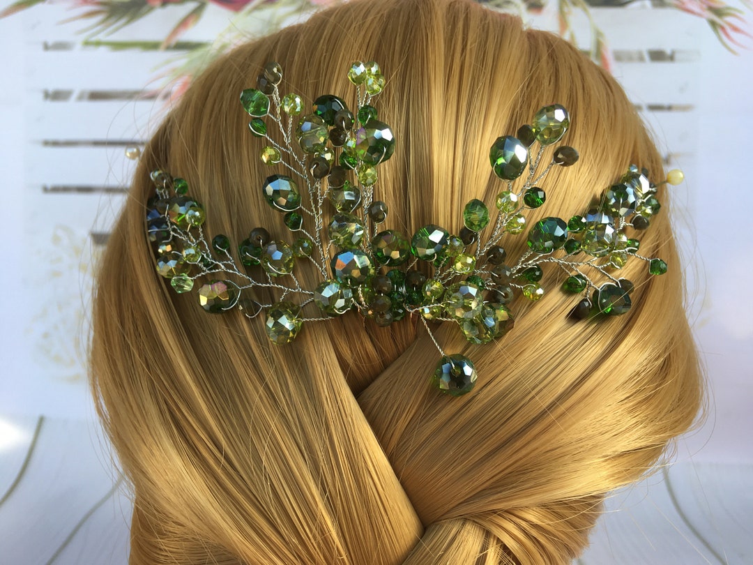 Emerald Wedding Hairpiece Emerald Bridal Hair Comb Green Crystal Hair