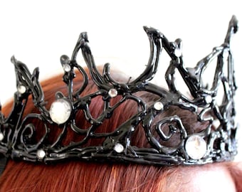 Méchante reine, couronne de fée noire, couronne gothique, diadème de mariage sombre, couronne de reine de la nuit d'Halloween, casque d'Halloween, couronne de sorcière, couronne de vampire