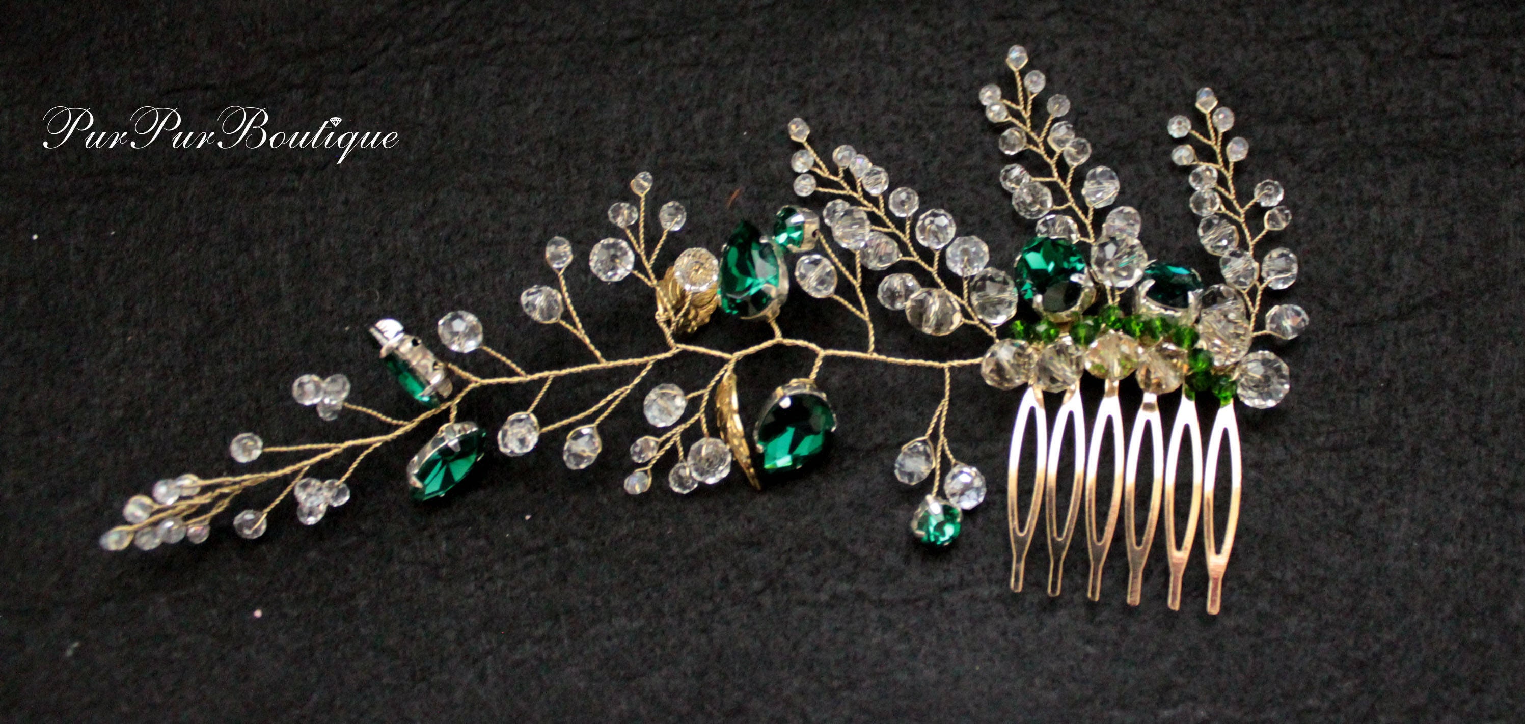 Emerald bridal hair piece Gold leaf bridal hair accessory Etsy