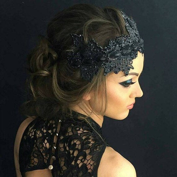 Gothic Wedding Costume Headpiece Black Queen Lace Crown Etsy
