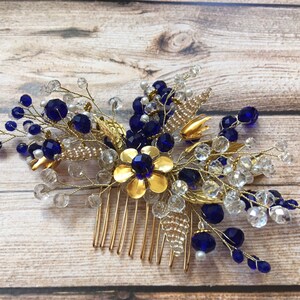 Sapphire Bridal hair comb, Blue Crystal hair comb, Gold and sapphire hair comb wedding, Sapphire wedding hair piece, blue bridal hair comb