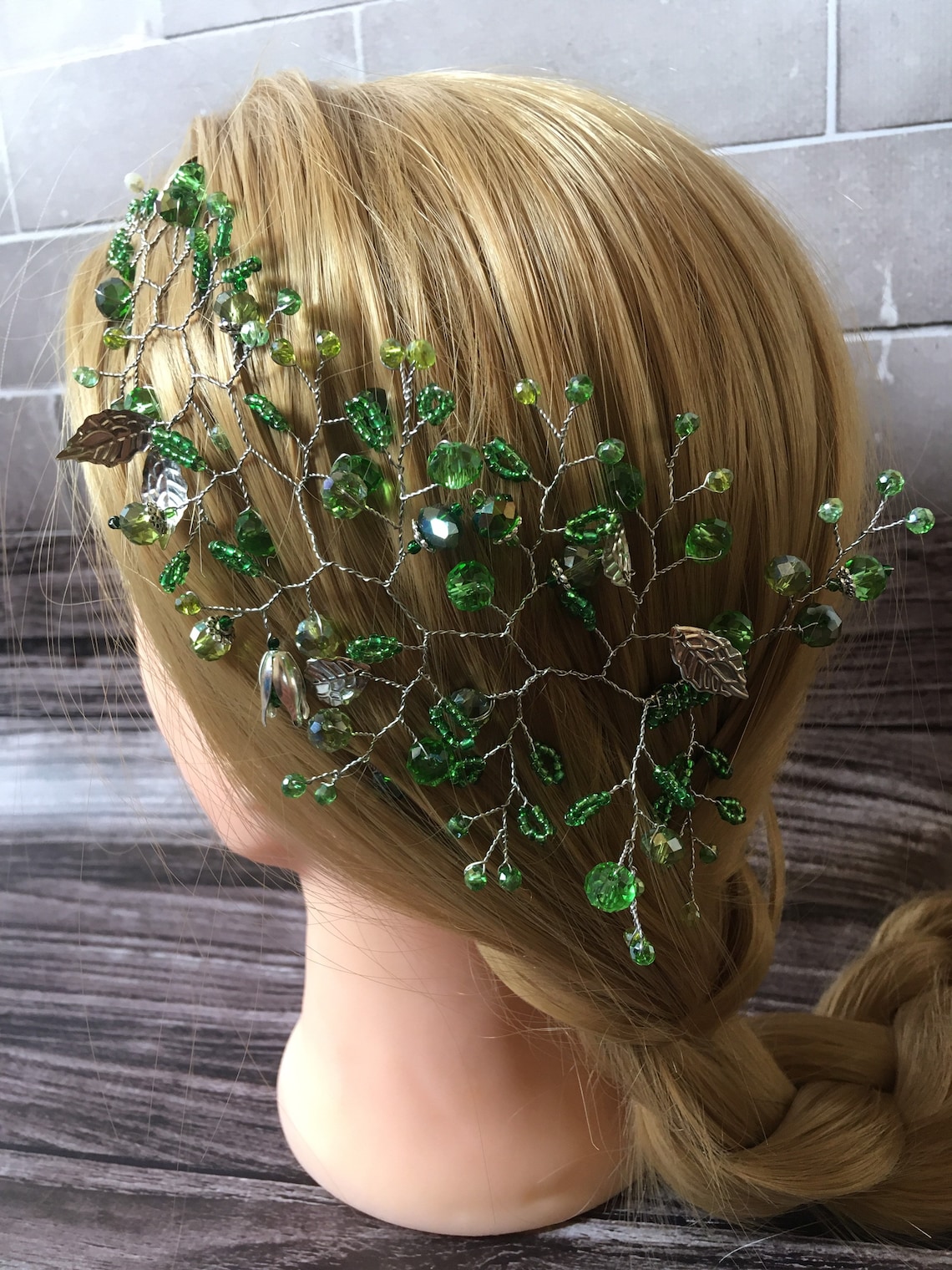 Green crystal bridal hair accessories emerald wedding head Etsy