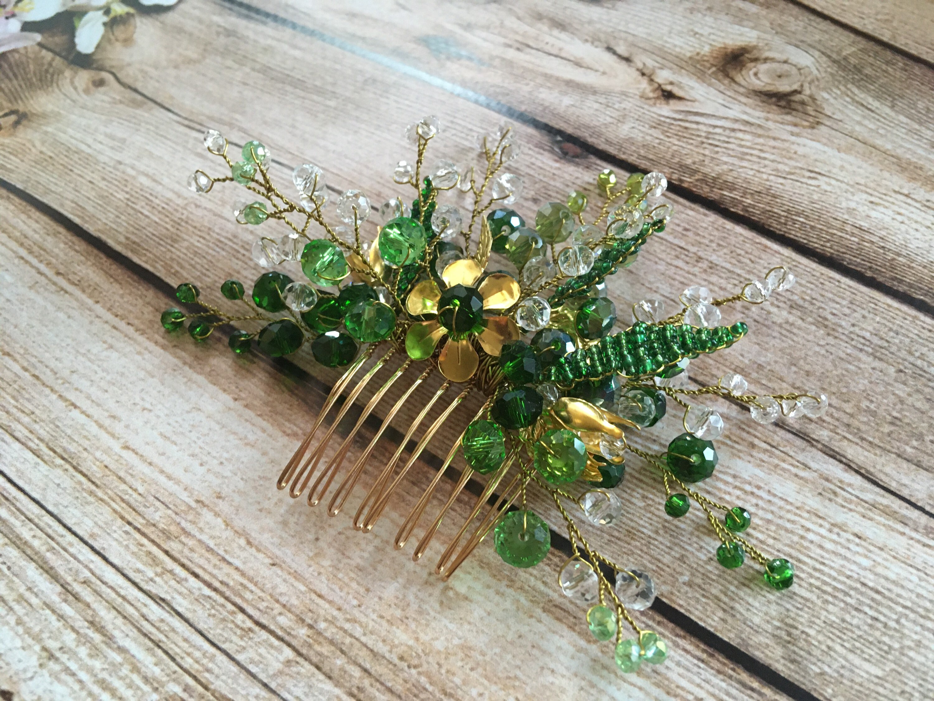 Green Crystal Hair Comb Emerald Hair Comb Green Bridal Hair Etsy