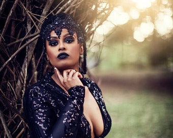 Dark Tiara for Women, Black Crown for Bride, Halloween Evil queen, Dark fairy crown, Gothic crown, Gothic wedding tiara, Halloween Crown
