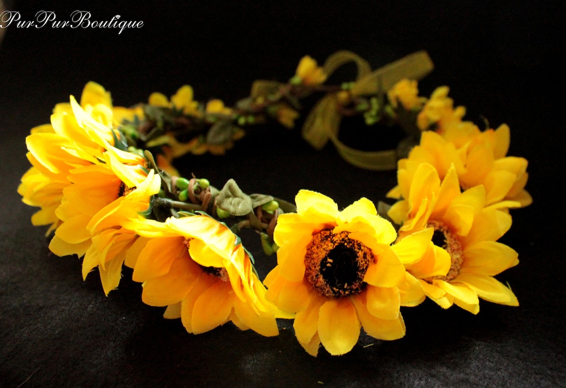 Sunflower Flower Crown Rustic Bridal Halo Sunflower Flower Etsy