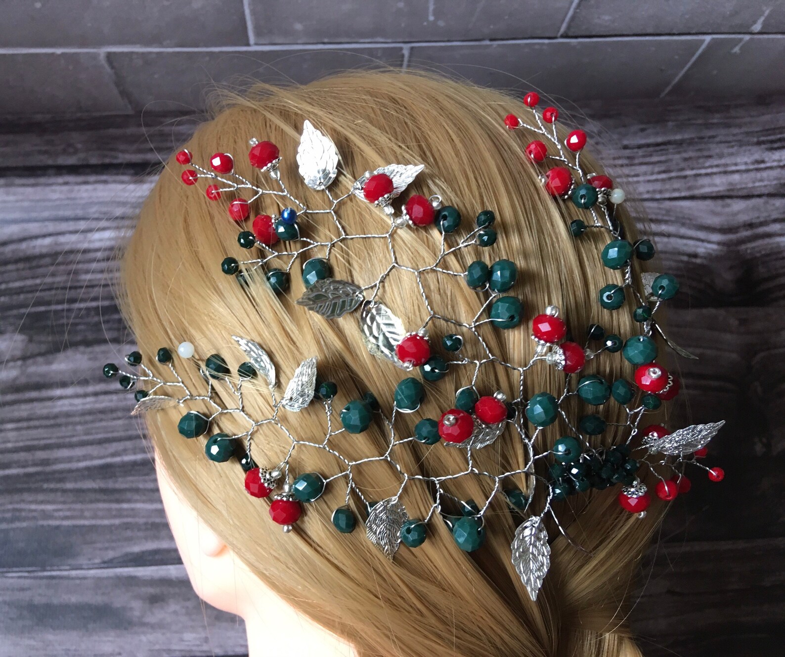Green Crystal Hair Accessories Silver Leaf hair piece Wedding Etsy
