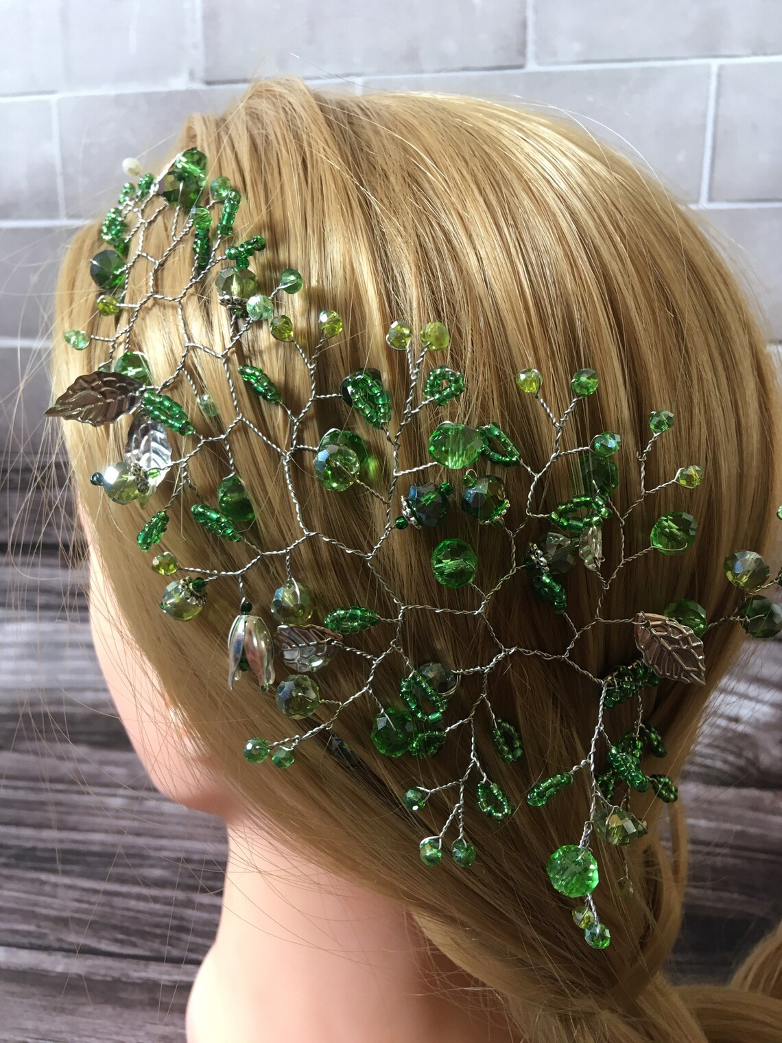 Green crystal bridal hair accessories emerald wedding head Etsy