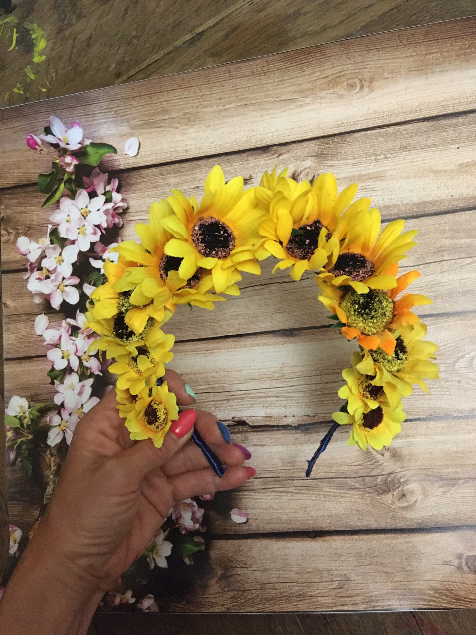 Sunflower hair Crown Rustic Bridal Halo Sunflower Flower Girl Etsy