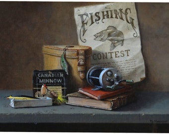 Unframed, Matted Print of "Fishing Contest" - Created from Original Art by Mark Marcuson