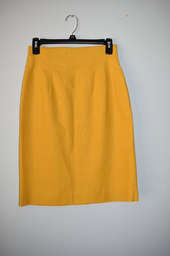 Vtg. Adolfo linen pencil skirt, mustard yellow, si