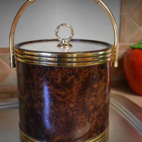 Vintage barware, icebucket, marbled look with gold tone hardware