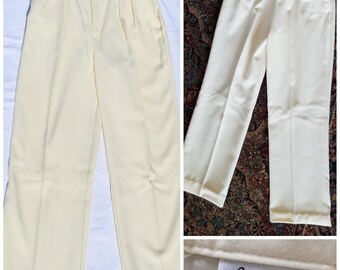 Amy Marsh Vintage High Waisted Wide Leg Women’s 70’s Ivory Pleated Pants