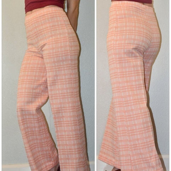 Vintage Beige & Red Plaid Flare Pants main image 1