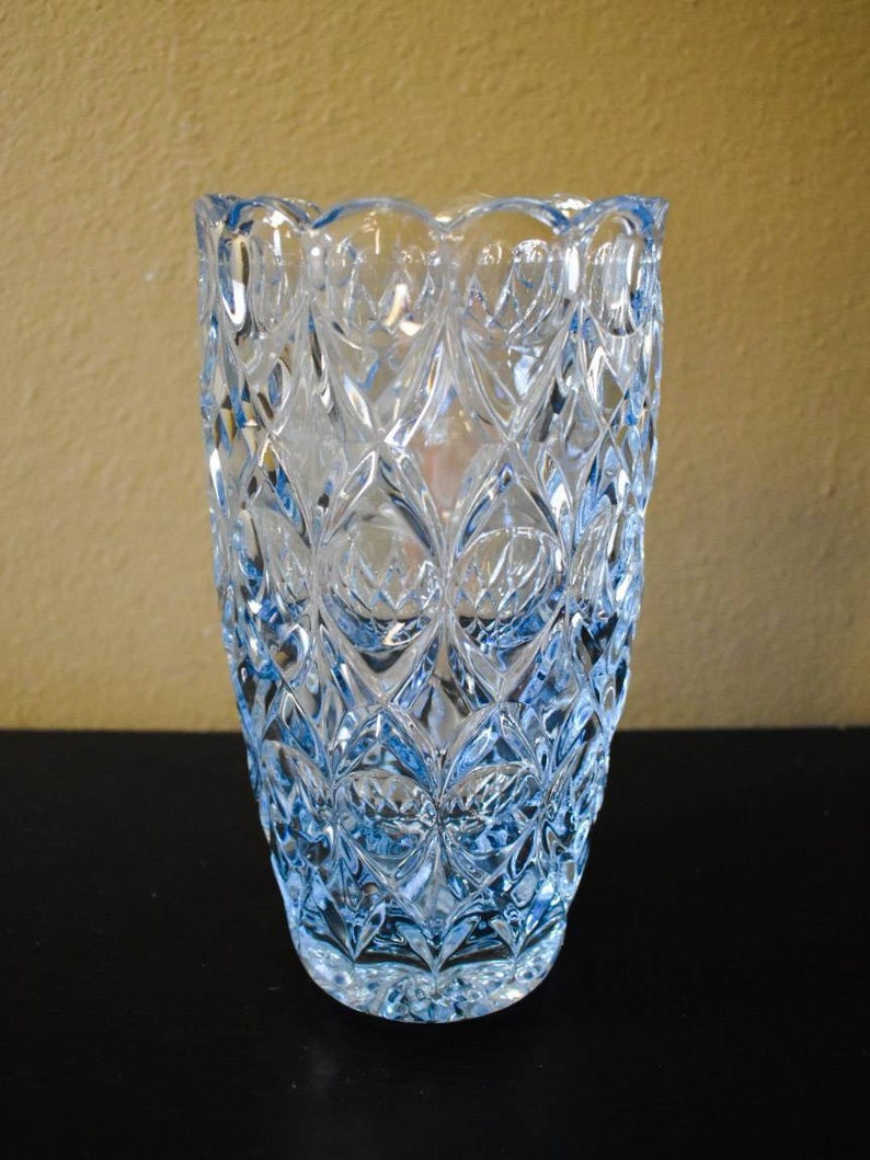 Vintage Light Blue Crystal Vase Etsy