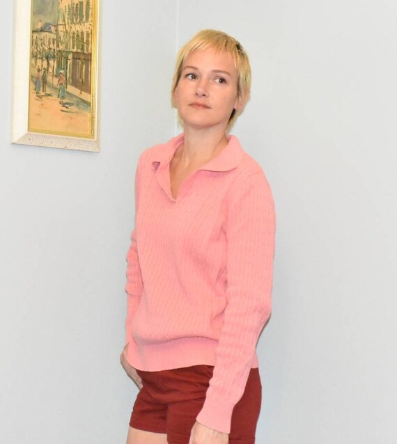 Kim Rogers, Kim, salmon, collared sweater, medium