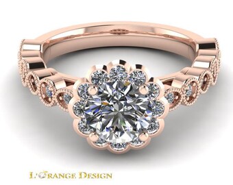 Gorgeous Forever One Certified Round Cut 1 ct Moissanite 14k Rose Gold Wedding & Engagement Ring with .40 ct in  Genuine accent diamonds