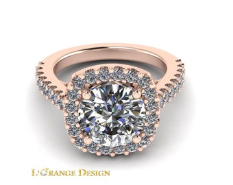 Gorgeous Certified Round 2.8 ct Moissanite 14k Rose Gold Wedding & Engagement Ring with .80 in  Genuine accent diamonds By Lorange Design