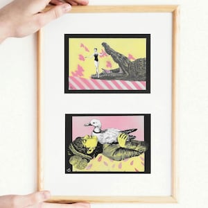 Original handmade collage in small format. Collage art on paper, inspired by women, animals and pop surrealism. Unique artworks.