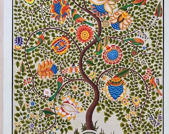 Tree of life wall decor, kalamkari  (original,tree painting,Garden art, Botanical, wall illustration design,miniature,tree of love