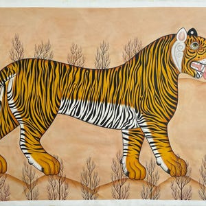 A yellow tiger painting on canvas,oil on canvas tiger artwork , customised painting