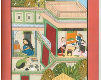 Krishna and Radha Painting: Bundi Barahmasa Fine Art with 24k Gold