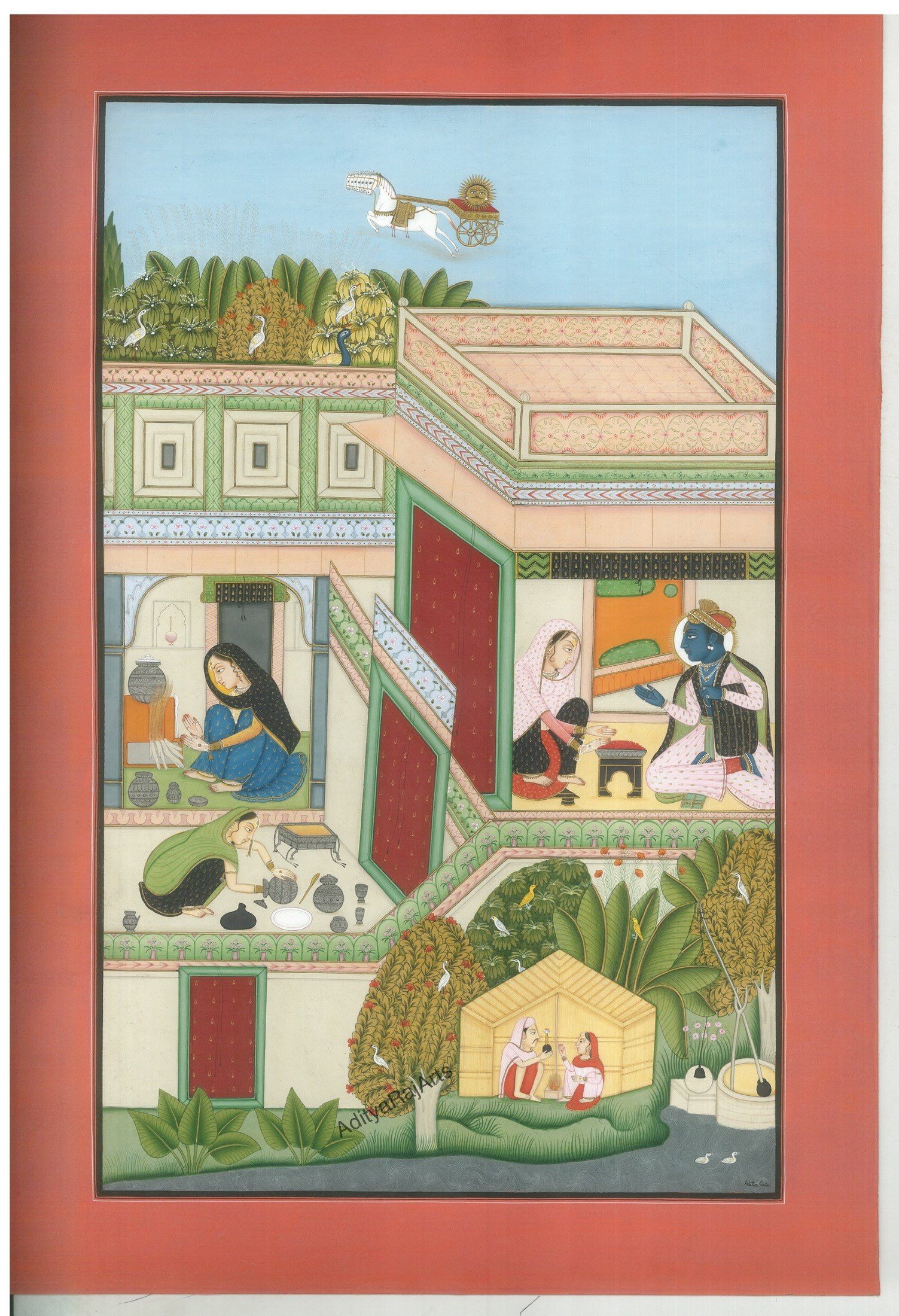 ラーマとシーターのインド絵画(画家の直筆） ラーマとシーターのインド絵画(画家の直筆） ラーマとシーターのインド