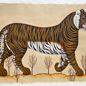 A tiger original oil painting on canvas , customised tiger large painting, Indian Bengal tiger in Jaime parlade style
