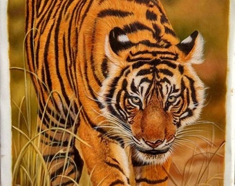 Handmade Tiger Oil Painting on Canvas: Realistic Wildlife Art