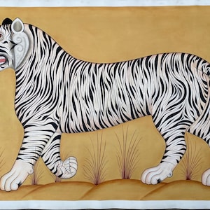 A White  tiger painting oil on canvas , original hand painted tiger in jaime parlade style