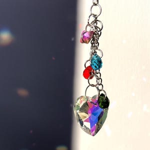 Butterfly Heart Glass Dangle, Rainbow Light Catcher, Iridescent Window Decor, Handmade Butterfly Hanging