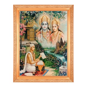 Tulsidas With Ram Sita Artistic Painting Digital Print Photo In Golden Artwork Frame 11 x 14 Inch)Housewarming Gifts-{{In 3 Designs}}