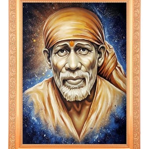 Shirdi Sai Baba Beautiful Sparkle/Digital Print Elegant Photo In Golden Artwork Frame 11 x 14 Inch) In 2 Designs