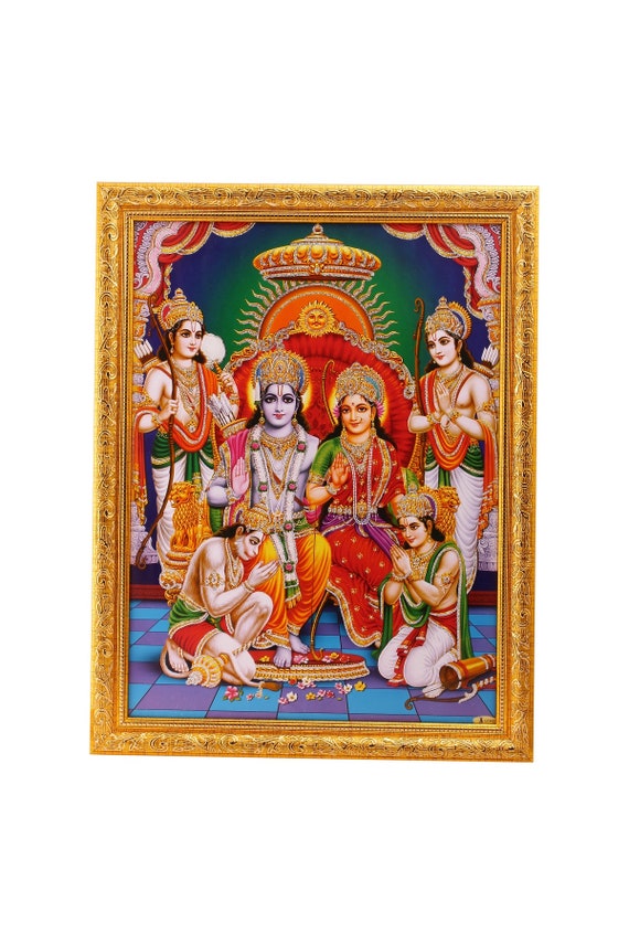 14 X18 Inches Golden Foil Photo of Ram Darbar in Golden Frame Big Religious Wall Decor 14 X18 Inches Golden Foil Photo of Ram Darbar in Golden Frame Big Religious Wall Decor