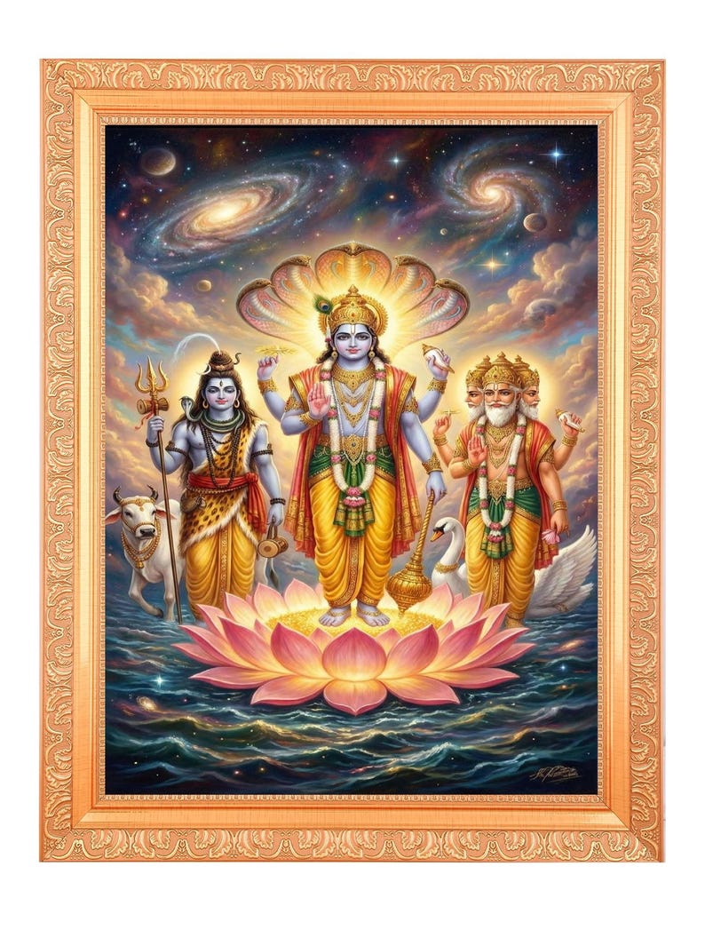 Trimurti Lord Vishnu-brahma-mahesh Print in Golden Frame (11.50 X 13.50 ...