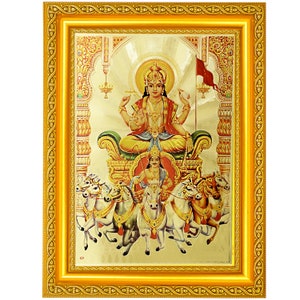 Surya Devta With Narayana Beautiful Golden Foil Photo In Golden Frame (11.50 x 13.50 Inches)