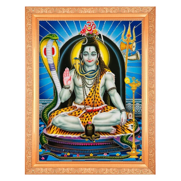 Shiv Bhagwan Golden Zari Art Work Photo In  Golden  Artwork Frame Big (14 X 18 Inches) 2 Designs Available