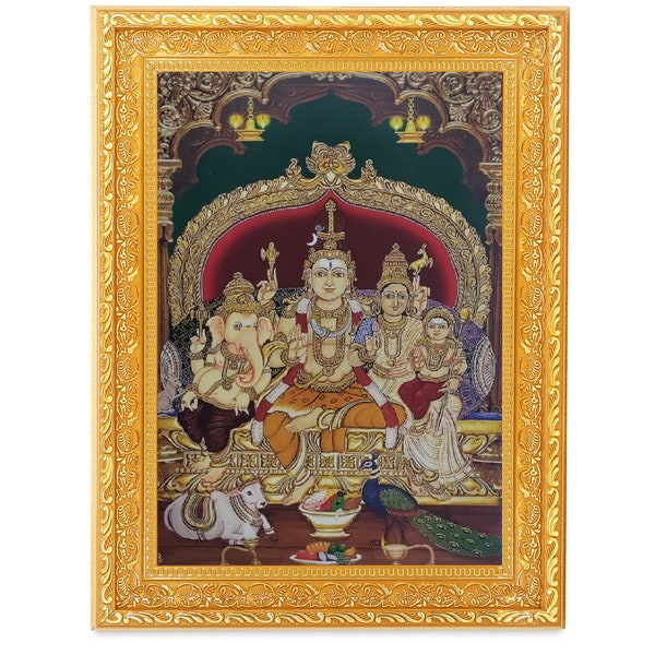 Shiv Parivar (Vintage Collection) Beautiful Digital Print Photo In Golden Frame (11.50 x 13.50 Inches) In 2 Frame Designs