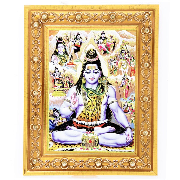 Vintage Shiva Golden Art Work Colour Photo Print In Golden Wall Hanging-/-Table Top Frame (7.50 X 9.50 Inch)OR(19.05 X 24.13 Cm)- 4 DESIGNS