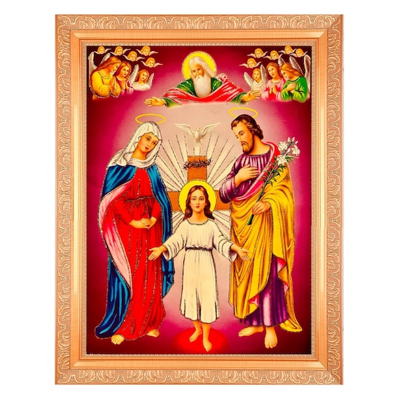 Statua Parete Sacra Famiglia Con Croce - Color Bronzo 23,5 Cm - Manifattura Italica