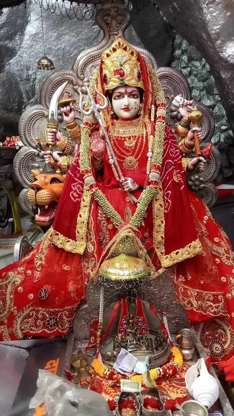 女神ドゥルガー・ヴァイシュノー・デーヴの額入りプリント、宗教的な壁